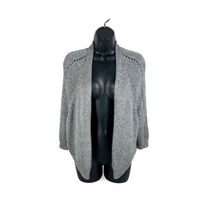 Vince Metallic Silver Open Relaxed Fit Cropped 3/4 Cardigan Sweater Womens‎ S